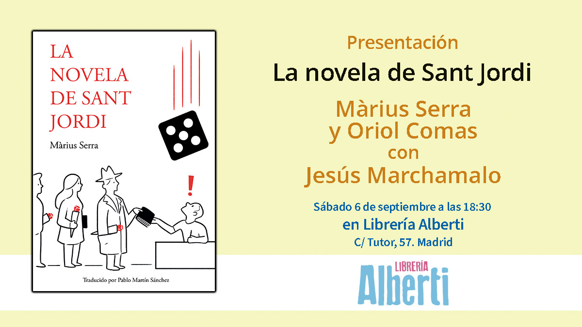 Portada de la novela de Sant Jordi, junto a los detalles de la cita